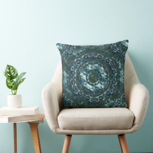 Abstract hexagons in stained luminosity dark cyan cushion