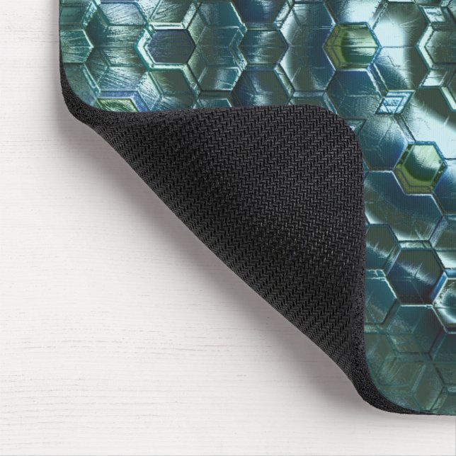 Abstract hexagons in stained luminosity dark cyan  mouse mat (Corner)