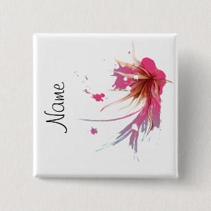 Abstract Hibiscus Flower 15 Cm Square Badge