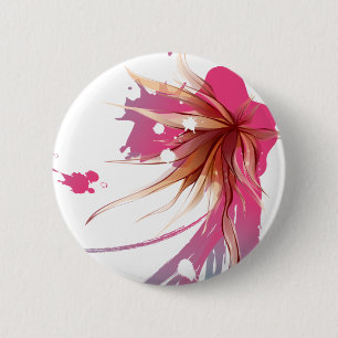 Abstract Hibiscus Flower 6 Cm Round Badge