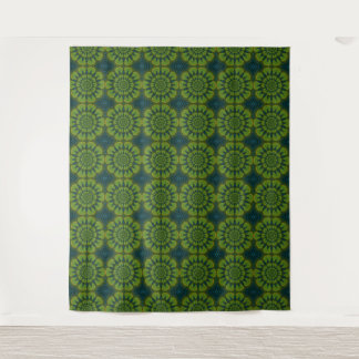   Abstract Hippie Green & Navy Blue Flowers Ethnic Tapestry