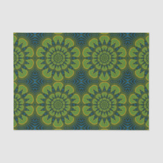 Abstract Hippie Green & Navy Blue Flowers Ethnic Tissue Paper