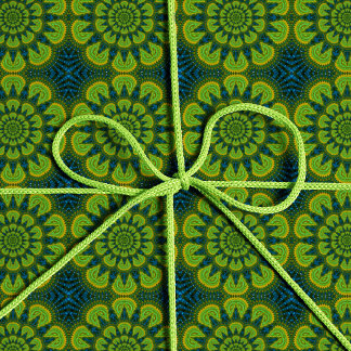 Abstract Hippie Green & Navy Blue Flowers Ethnic Wrapping Paper