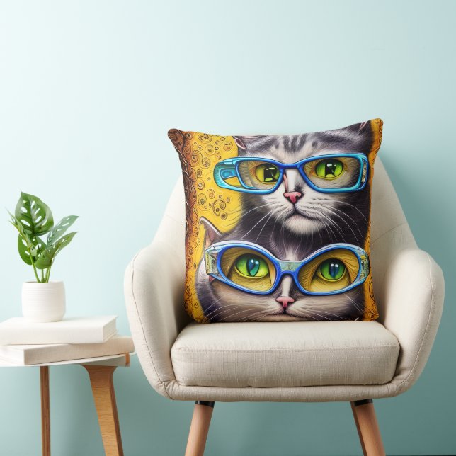 Abstract Hippie Joined Cats Wearing Glasses Cushion (Chair)