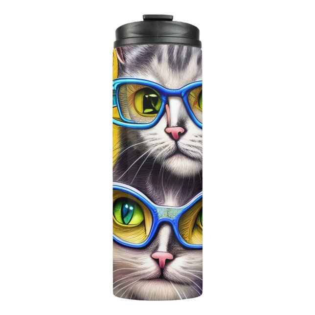 Abstract Hippie Joined Cats Wearing Glasses Thermal Tumbler (Front)