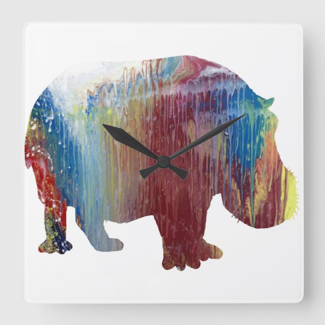 Abstract Hippopotamus silhouette Square Wall Clock (Front)