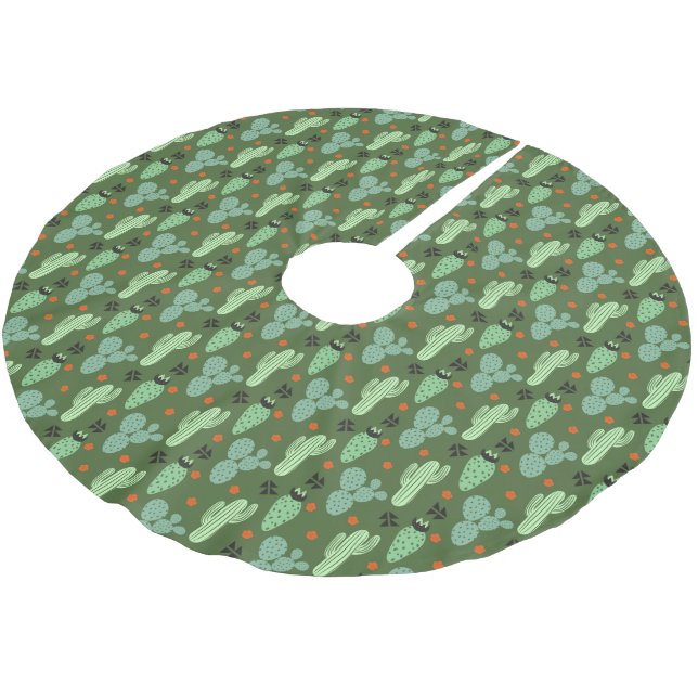 Abstract Hipster Cactus  Desert Pattern Brushed Polyester Tree Skirt (Angled)