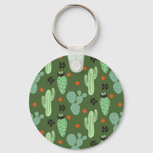 Abstract Hipster Cactus Desert Pattern Key Ring