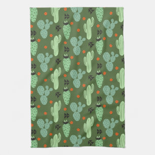 Abstract Hipster Cactus  Desert Pattern Tea Towel