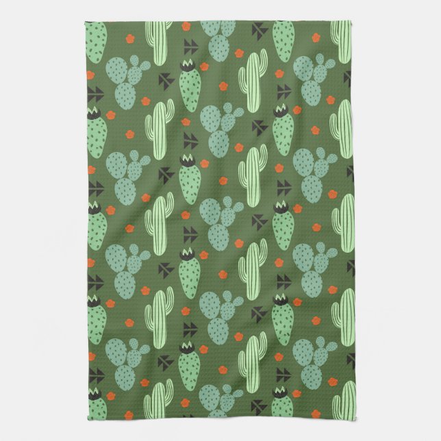 Abstract Hipster Cactus  Desert Pattern Tea Towel (Vertical)