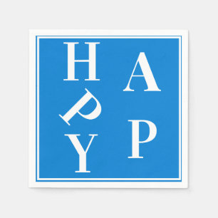 Abstract Holiday Word Happy on Blue Napkins