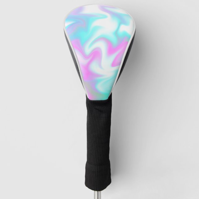 Abstract Hologram Colourful Pink Blue Swirls Golf Head Cover (Front)