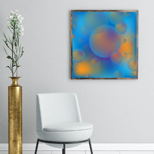 Abstract Holographic Blue Orange Gradient Bubbles Poster