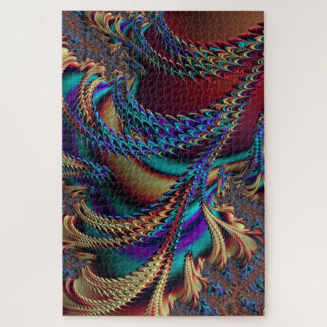 Abstract Holographic Fractal Alien Landscape Jigsaw Puzzle (Vertical)