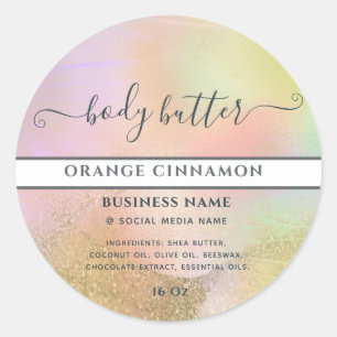 Abstract holographic gold modern script product classic round sticker