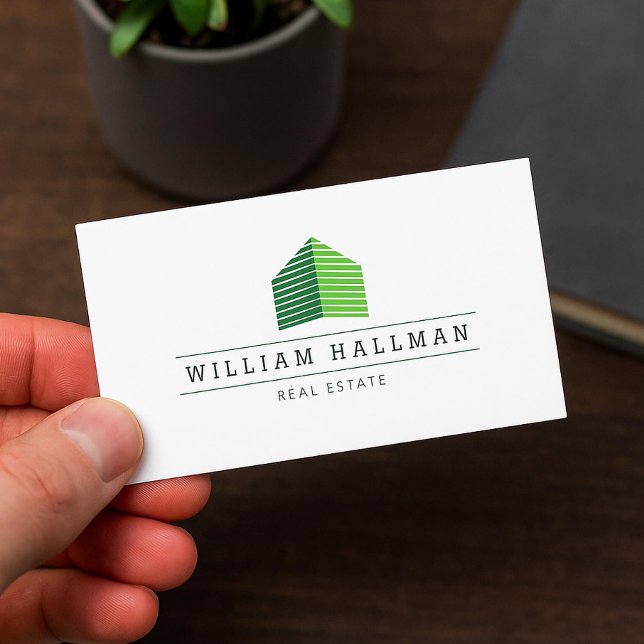 Abstract Home Logo Green/White Business Card (Creator Uploaded)