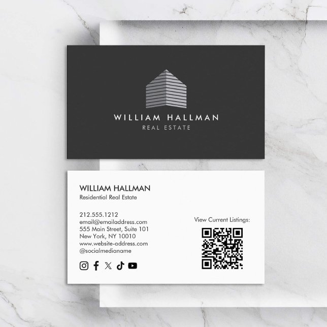 Abstract Home Logo Grey/Dark Grey QR code Business Card (Creator Uploaded)