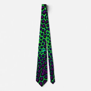 Abstract Honeycomb Design green and purple Tie