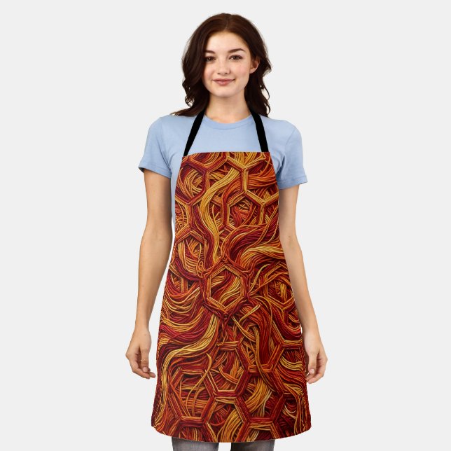 Abstract Honeycomb Hexagon Fire Red Thread Apron (Worn)