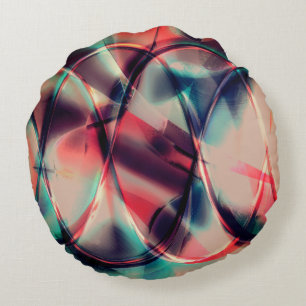 Abstract hoops over yummy red and blue background round cushion