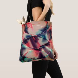 Abstract hoops over yummy red and blue background  tote bag