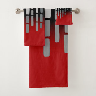 Abstract horizon, red, light grey, black bath towel set
