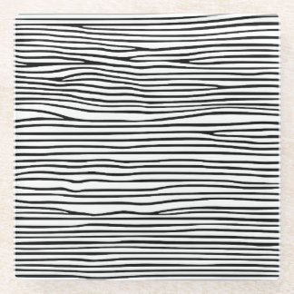 Abstract horizontal lines_black glass coaster