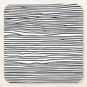 Abstract horizontal lines_black square paper coaster