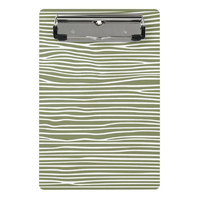 Abstract horizontal lines_white over olive green mini clipboard (Front)