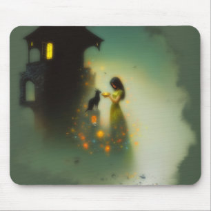 Abstract Horns Cat House Occult Dark Witchy AI Art Mouse Mat