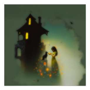 Abstract Horns Cat House Witchy AI Art Semi-Gloss Poster