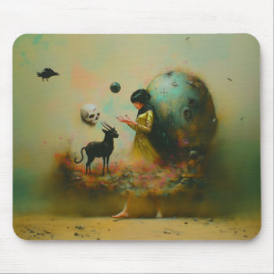 Abstract Horns Cat Skull Occult Dark Witchy AI Art Mouse Mat