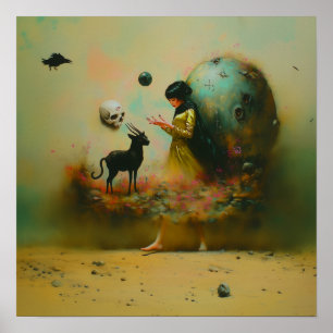 Abstract Horns Cat Skull Witchy AI Art Matte Value Poster