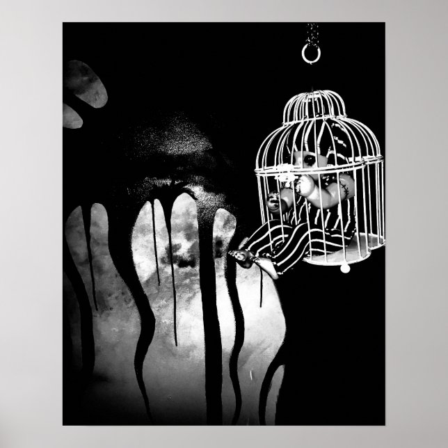 Abstract horror art - baby doll in cage poster (Front)