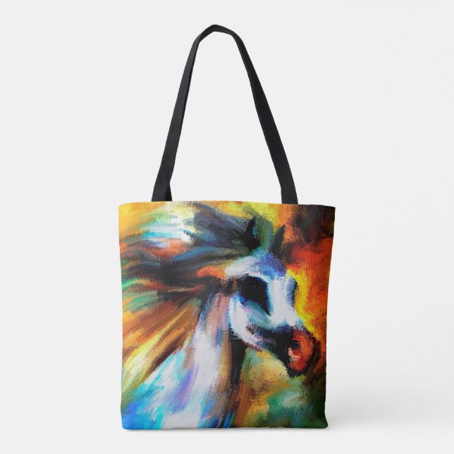 Abstract Horse Art Beautiful Grey White Equine Tote Bag (Back)