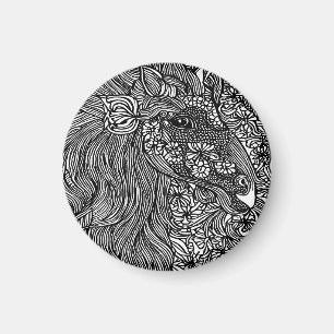 Abstract Horse face Flowers Original ink Art Magnet