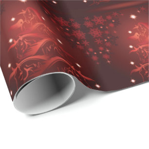 Abstract HORSE Lover Barn Red Christmas Trees Wrapping Paper