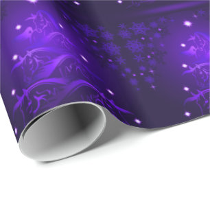 Abstract HORSE Lover Purple Christmas Trees Wrapping Paper