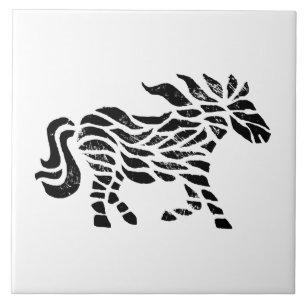 Abstract Horse Woodblock Print Ceramic Tile