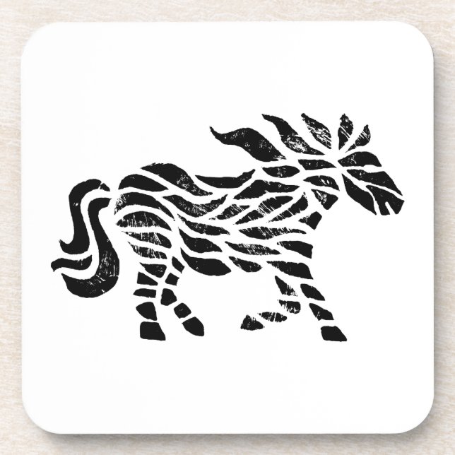 Abstract Horse Woodblock Print Coaster (Front)
