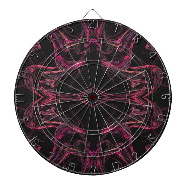 Abstract Hot Pink and Black Fractal Dart Board (Front)