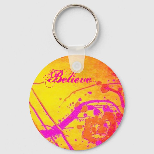 Abstract 'Hot pink', Believe... keychain (Front)