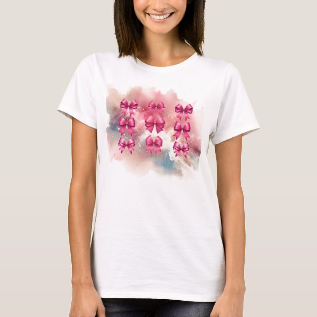 Abstract Hot Pink Coquette Bows  T-Shirt (Front)