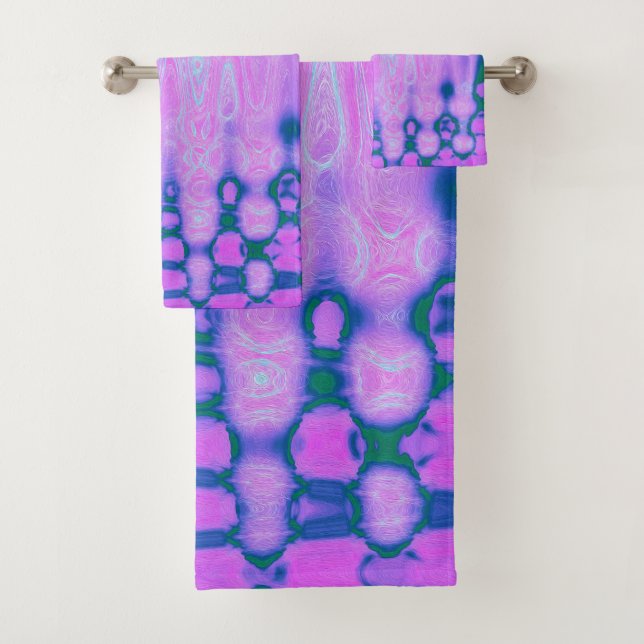 Abstract Hot Pink Wavy Tie Dye Clouds Bath Towel Set (Insitu)