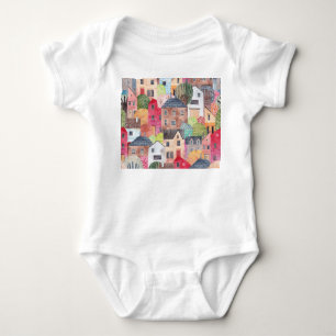 Abstract Houses: Watercolor Seamless Background. Baby Bodysuit