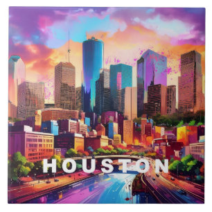 Abstract Houston Skyline Art Modern Cityscape  Tile