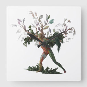 Abstract Human & Nature Fusion Modern Artistic W Square Wall Clock