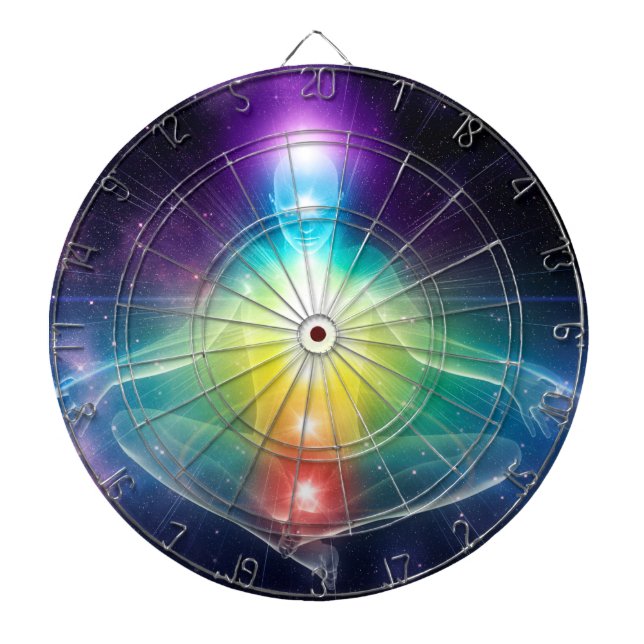 Abstract humanoid lotus yoga pose with chakras dartboard (Front)
