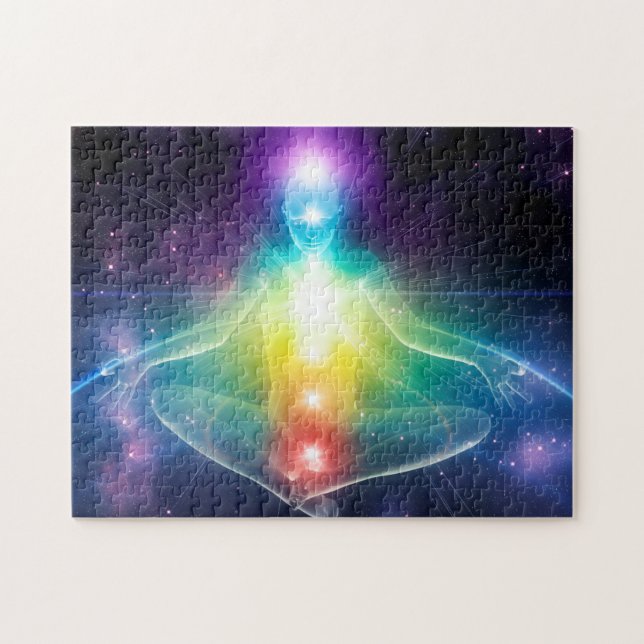 Abstract humanoid lotus yoga pose with chakras jigsaw puzzle (Horizontal)