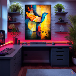 Abstract Hummingbird Art - Geometric Bird Poster